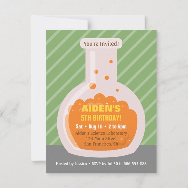 Invitaciones de cumpleaños de ciencia para niños c (Anverso)