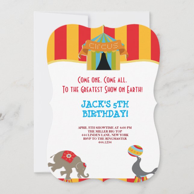 INVITACIONES DE CUMPLEAÑOS DE CIRCO CARNAVAL GRAND (Anverso)