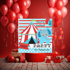 Invitaciones de cumpleaños de circo rojo, blanco y