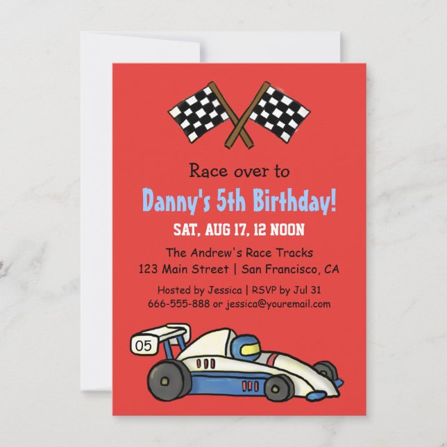 Invitaciones de Cumpleaños de Coche de Carreras pa (Anverso)