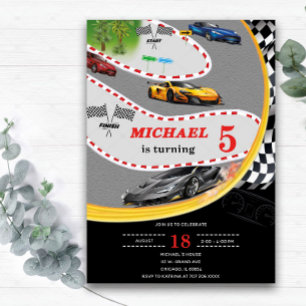 Invitaciones de cumpleaños de coches para niños de