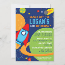 Invitaciones de cumpleaños de cohete azul del espa