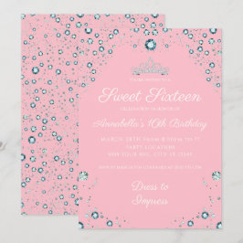 Invitaciones de cumpleaños de color rosa con diama