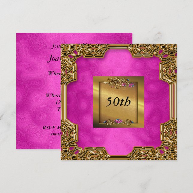 Invitaciones de cumpleaños de color rosa intenso (Anverso / Reverso)