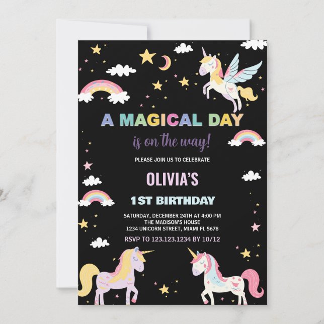 Invitaciones de cumpleaños de Colores Unicornios (Anverso)