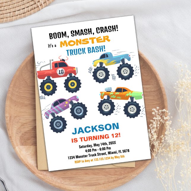 Invitaciones de cumpleaños de Colors Monster Truck (Colours Monster Truck Birthday Invitations)