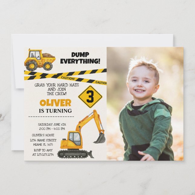 Invitaciones de cumpleaños de construcción editabl (Anverso)