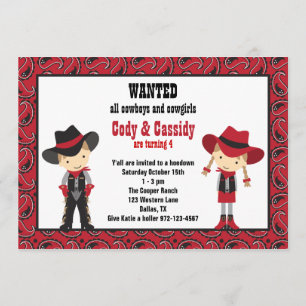 Invitaciones de cumpleaños de Cowboy y Cowgirl