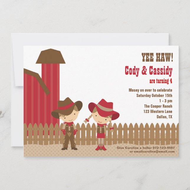 Invitaciones de cumpleaños de Cowboy y Cowgirl (Anverso)