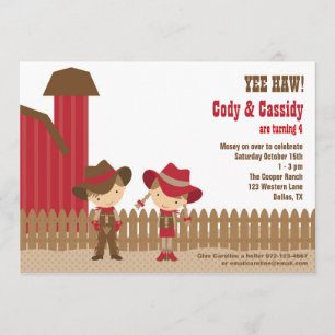 Invitaciones de cumpleaños de Cowboy y Cowgirl