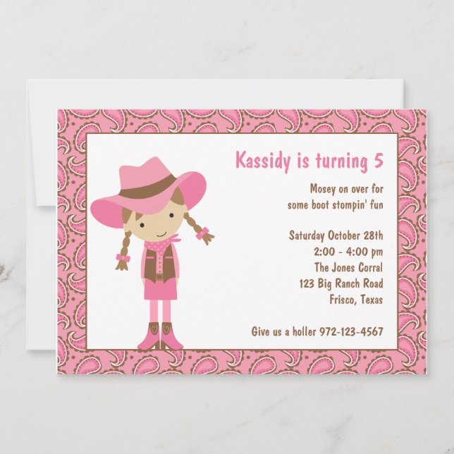 Invitaciones de cumpleaños de Cowgirl (Anverso)