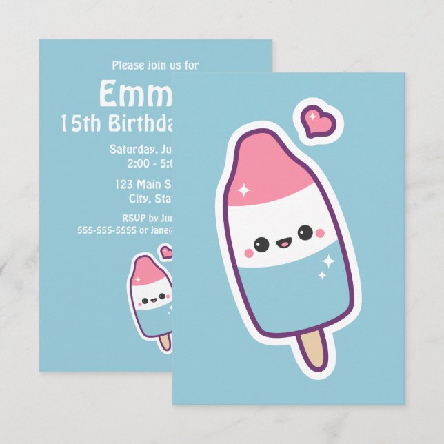 Invitaciones de cumpleaños de Cute Happy Popsicle (Anverso / Reverso)
