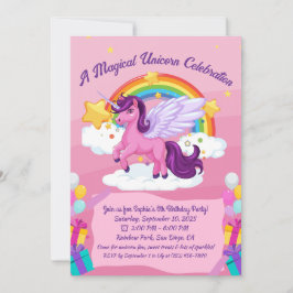 Invitaciones de cumpleaños de Cute Kawaii Unicorn