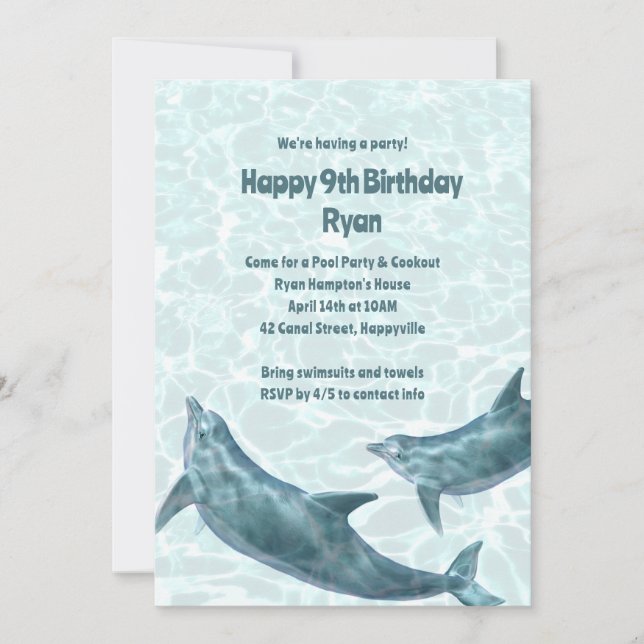 Invitaciones de cumpleaños de delfines para niños (Anverso)