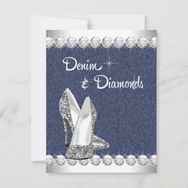 Invitaciones de cumpleaños de Denim y Diamantes (Anverso)