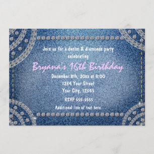 Invitaciones de cumpleaños de Denim y Diamantes