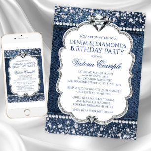 Invitaciones de cumpleaños de Denim y Diamond Blin