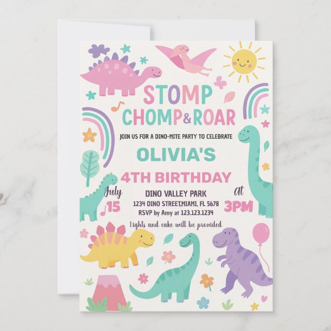 Invitaciones de cumpleaños de Dinosaur (Anverso)