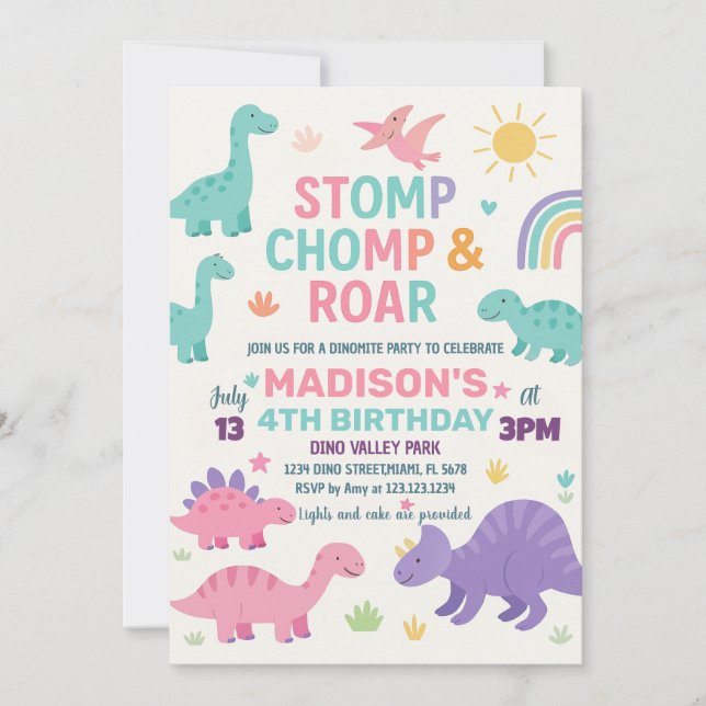 Invitaciones de cumpleaños de Dinosaur (Anverso)