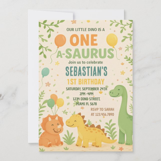 Invitaciones de cumpleaños de Dinosaur (Anverso)