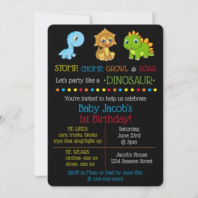 Invitaciones de cumpleaños de Dinosaur (Anverso)