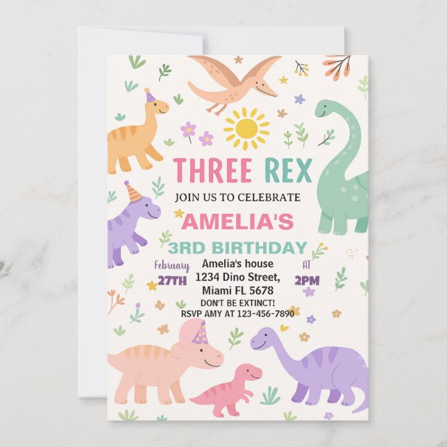 Invitaciones de cumpleaños de Dinosaur (Anverso)