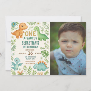 Invitaciones de cumpleaños de Dinosaur con foto
