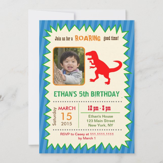 Invitaciones de cumpleaños de Dinosaur T REX Photo (Anverso)