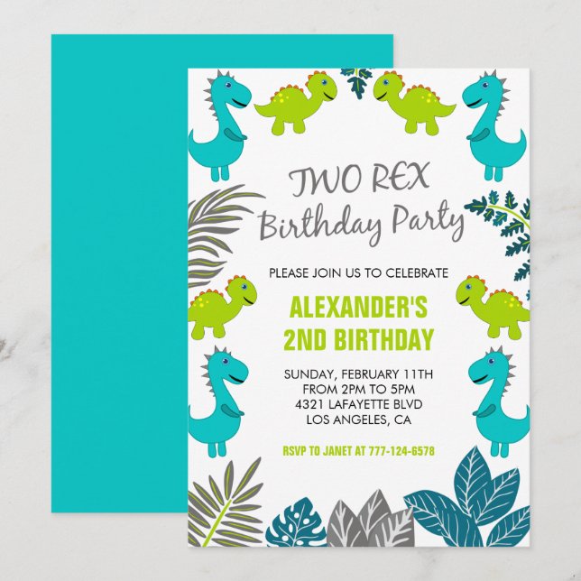 Invitaciones de cumpleaños de dinosaurio, fiesta d (Anverso / Reverso)
