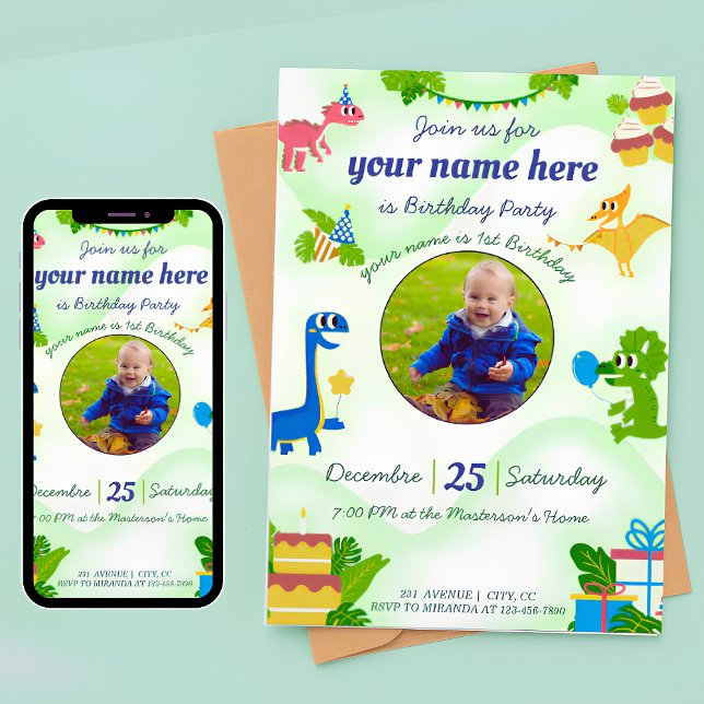 Invitaciones de cumpleaños de dinosaurio para niño (Subido por el creador)
