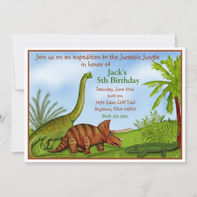 Invitaciones de cumpleaños de dinosaurios (Anverso)