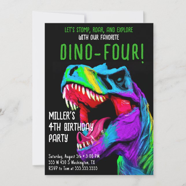 Invitaciones de cumpleaños de dinosaurios (Anverso)