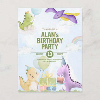 Invitaciones de cumpleaños de dinosaurios con acua