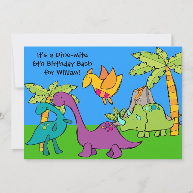 Invitaciones de cumpleaños de dinosaurios Dino-mit (Anverso)