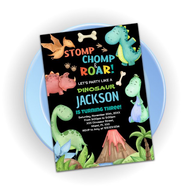 Invitaciones de cumpleaños de dinosaurios marrones (Brown Dinosaur Birthday Invitations)