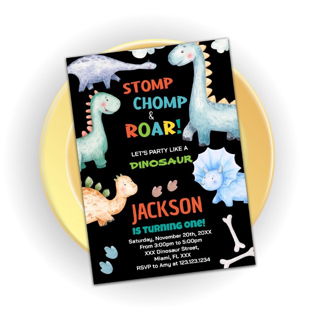 Invitaciones de cumpleaños de dinosaurios Naranjas (Black Orange Dinosaur Birthday Invitations)