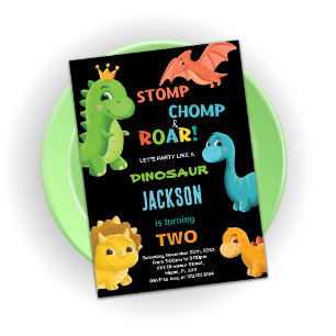 Invitaciones de cumpleaños de dinosaurios naranjas