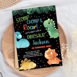 Invitaciones de cumpleaños de dinosaurios negros N