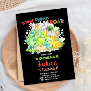 Invitaciones de cumpleaños de dinosaurios negros r