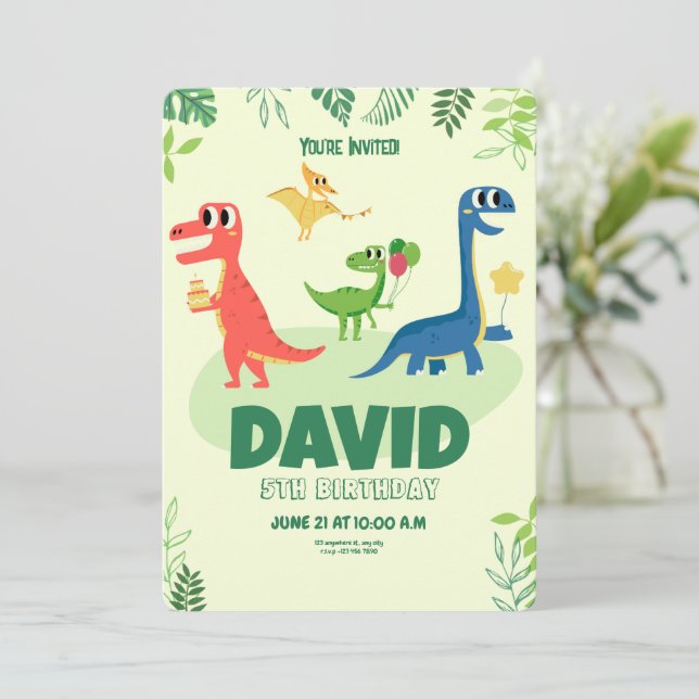 Invitaciones de cumpleaños de dinosaurios, T rex D (Anverso de pie)