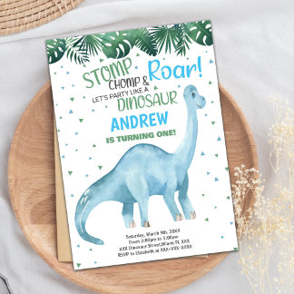 Invitaciones de cumpleaños de dinosaurios verdes a