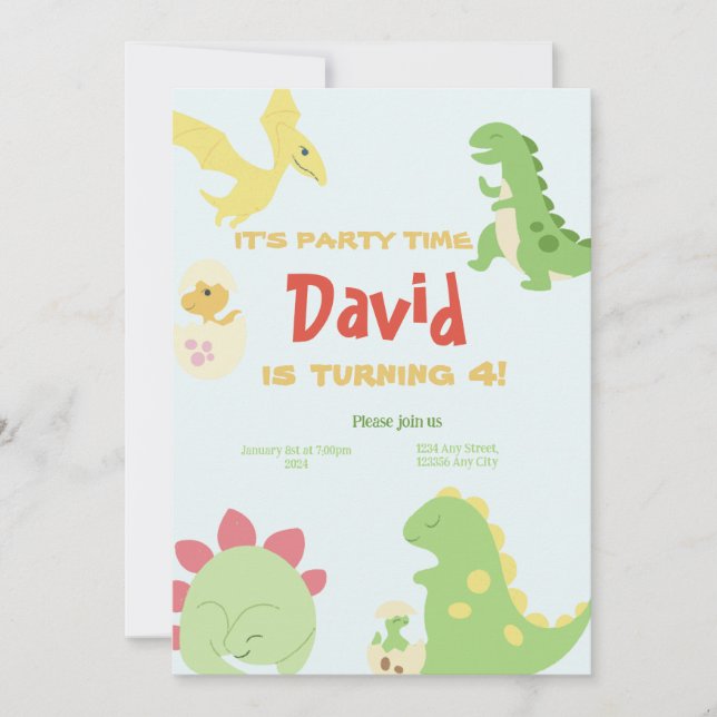 Invitaciones de cumpleaños de Dinosour (Anverso)