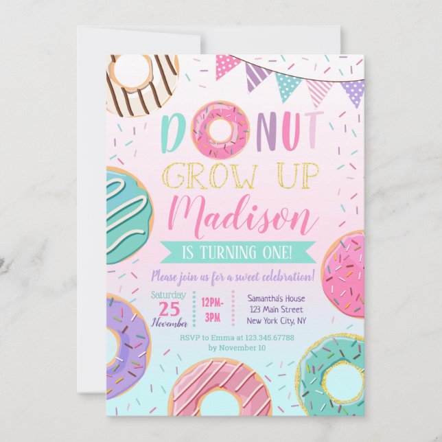 Invitaciones de cumpleaños de Donut (Anverso)