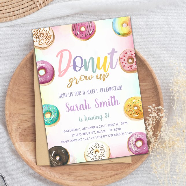 Invitaciones de cumpleaños de donut rosado (Pink Donut Birthday Invitations)