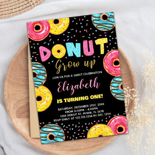 Invitaciones de cumpleaños de donut verde amarillo
