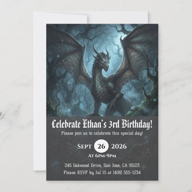 invitaciones de cumpleaños de dragón acuarela (Anverso)