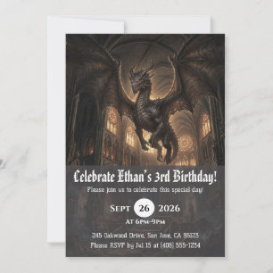 Invitaciones de cumpleaños de dragón acuarela