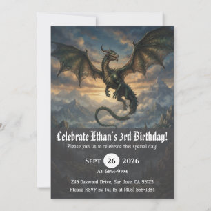 Invitaciones de cumpleaños de dragón acuarela