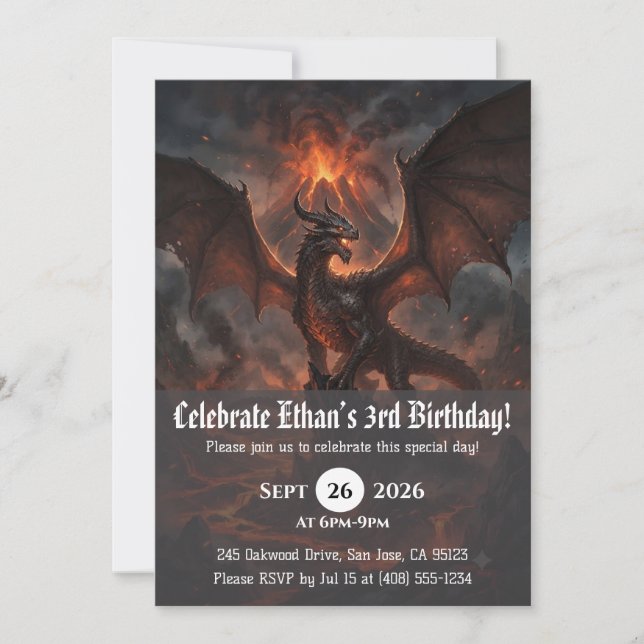 Invitaciones de cumpleaños de dragón acuarela (Anverso)