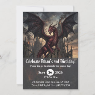 Invitaciones de cumpleaños de dragón acuarela